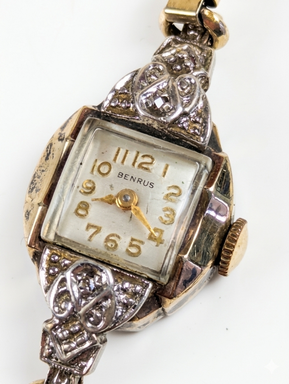Vintage Benrus 10K GF Speidel Expansion Watch Rhinestone Art Deco Cocktail 1940